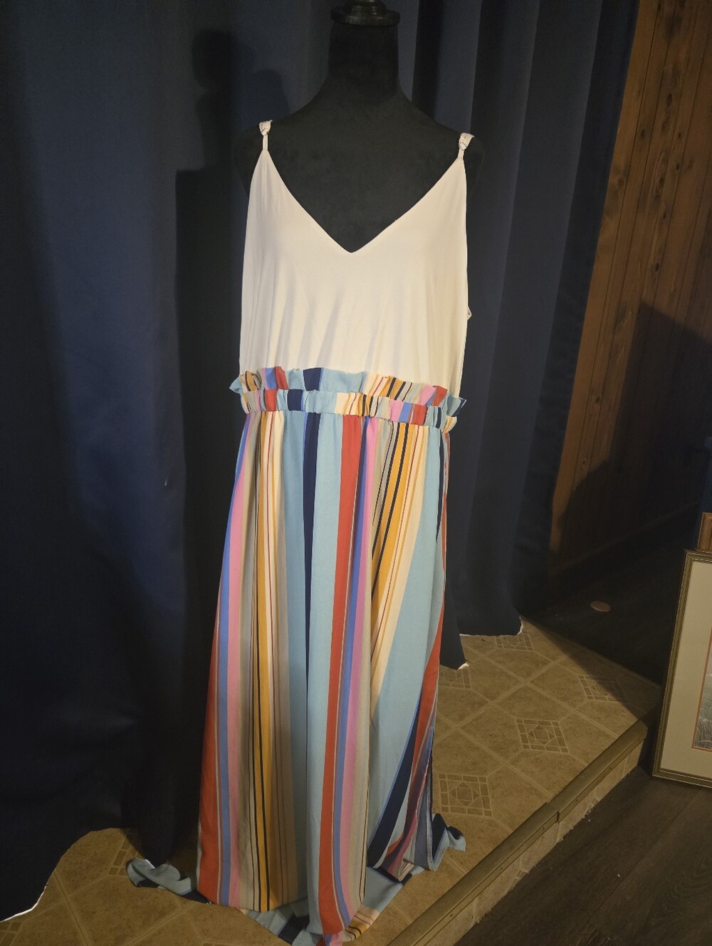 Main Strip White Bodice Multicolor Stripe Maxi Dress
